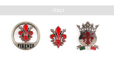 İtalya 'dan gelen hatıra (mıknatıs) beyaz arka planda izole edildi. İtalyanca yazıtlar şehrin adını İngilizce 