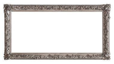 Beyaz arka planda izole edilmiş resimler, aynalar veya fotoğraf için panoramik gümüş çerçeve. Kırpma yolu ile tasarım ögesi