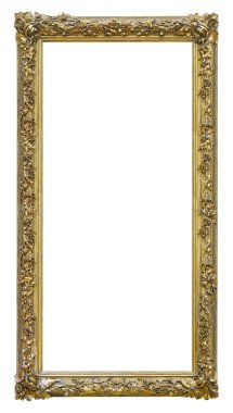 Beyaz arka planda izole edilmiş resimler, aynalar veya fotoğraf için panoramik altın çerçeve. Kırpma yolu ile tasarım ögesi