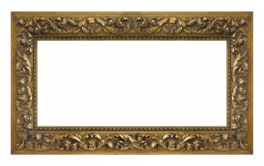 Beyaz arkaplanda izole edilmiş resimler, aynalar veya fotoğraf için panoramik altın çerçeve