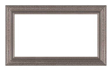 Beyaz arkaplanda izole edilmiş resimler, aynalar veya fotoğraf için panoramik gümüş çerçeve