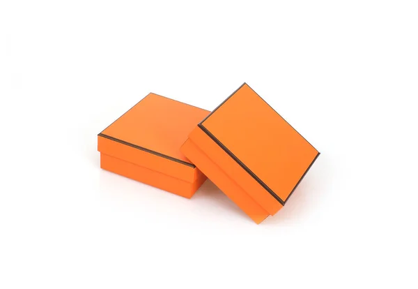 Deux Boîtes Orange Isolées Sur Fond Blanc — Photo