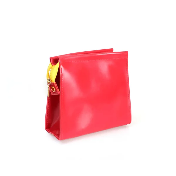 Bolso Cosmético Rojo Aislado Sobre Fondo Blanco — Foto de Stock