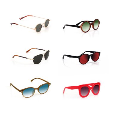 Bir portreye başvurmak için beyaz arkaplanda izole edilmiş güneş gözlükleri