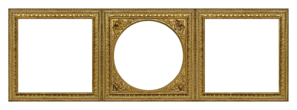 Dreifach Goldener Rahmen Triptychon Für Gemälde Spiegel Oder Fotos Isoliert — Stockfoto