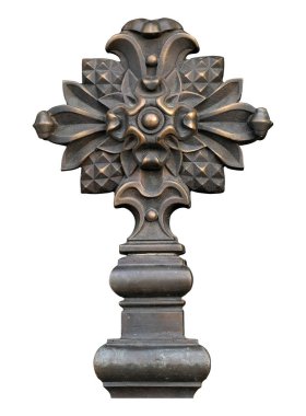 Beyaz arka planda izole edilmiş çiçek desenli bronz dekoratif element. Kırpma yolu ile tasarım ögesi
