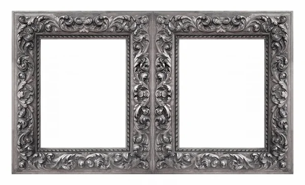 Silberner Doppelrahmen Diptychon Für Gemälde Spiegel Oder Fotos Isoliert Auf — Stockfoto