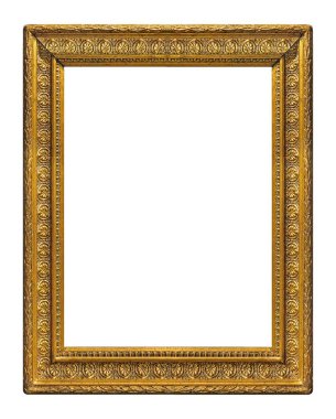 Tablolar, aynalar veya beyaz arka planda izole edilmiş fotoğraf için altın çerçeve. Kırpma yolu ile tasarım ögesi