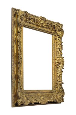Beyaz arka planda izole edilmiş resim, ayna ya da fotoğraf için altın çerçeve. Kırpma yolu ile tasarım ögesi
