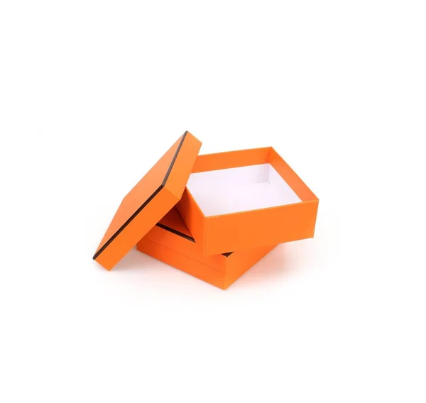 Dvě Oranžové Krabice Izolované Bílém Pozadí — Stock fotografie