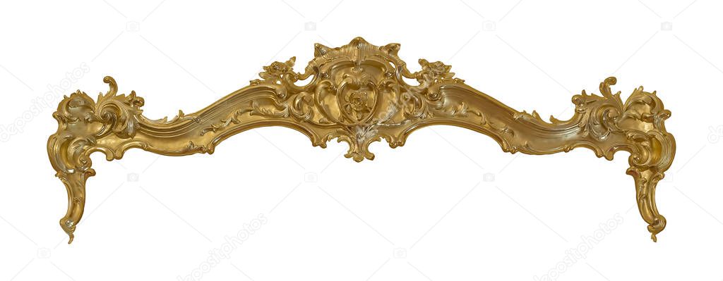 Golden cornice isolated on white background. Design element with clipping path