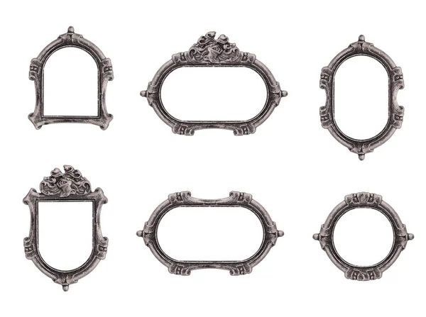 Set Silver Gothic Frame Paintings Mirrors Photos Isolated White Background — Stok fotoğraf