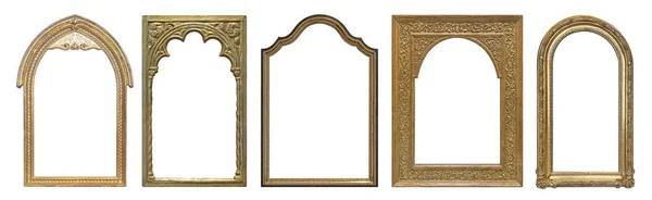 Set Van Gouden Gotische Lijsten Voor Schilderijen Spiegels Foto Geïsoleerd — Stockfoto