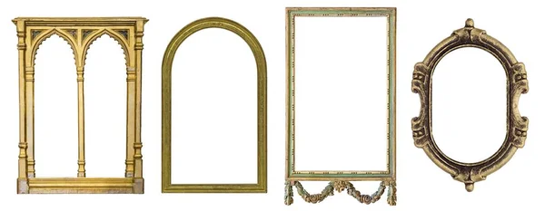 Sada Zlatých Gotických Rámů Pro Malby Zrcadla Nebo Fotografie Izolované — Stock fotografie