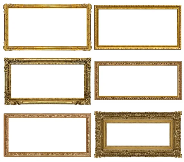 Panoráma Arany Keret Készlet Fehér Alapon Izolált Festményekhez Tükrökhez Vagy — Stock Fotó