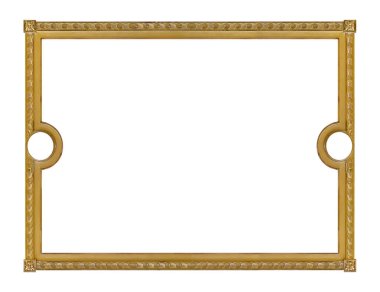Tablolar, aynalar veya beyaz arka planda izole edilmiş fotoğraf için altın çerçeve. Kırpma yolu ile tasarım ögesi