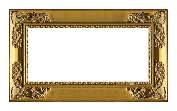 Moldura Panorâmica Dourada Para Pinturas Espelhos Fotos Isoladas Fundo Branco — Fotografia de Stock