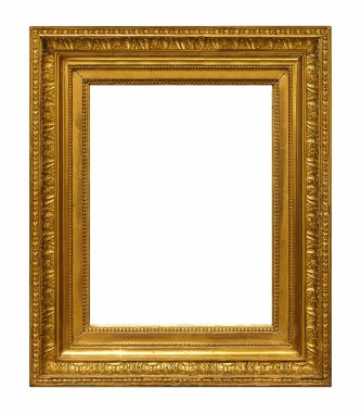 Tablolar, aynalar veya beyaz arka planda izole edilmiş fotoğraf için altın çerçeve. Kırpma yolu ile tasarım ögesi
