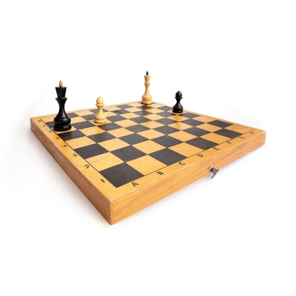 Échecs Sur Plateau Bois Sur Fond Blanc — Photo