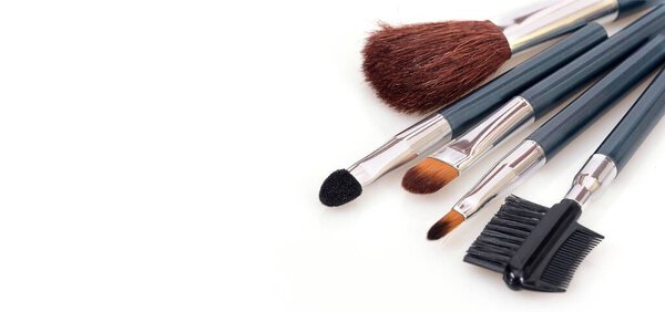 A set of brushes for makeup on a white background