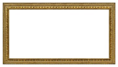 Beyaz arkaplanda izole edilmiş resimler, aynalar veya fotoğraf için panoramik altın çerçeve