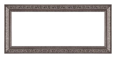 Beyaz arkaplanda izole edilmiş resimler, aynalar veya fotoğraf için panoramik gümüş çerçeve