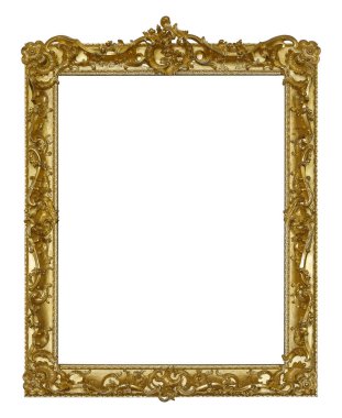Tablolar, aynalar veya beyaz arka planda izole edilmiş fotoğraf için altın çerçeve. Kırpma yolu ile tasarım ögesi