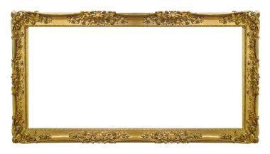 Beyaz arka planda izole edilmiş resimler, aynalar veya fotoğraf için panoramik altın çerçeve. Kırpma yolu ile tasarım ögesi