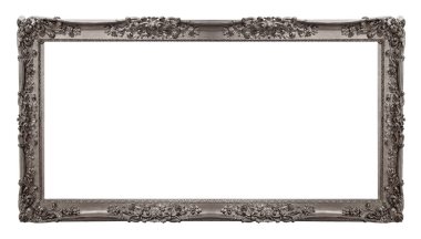 Beyaz arka planda izole edilmiş resimler, aynalar veya fotoğraf için panoramik gümüş çerçeve. Kırpma yolu ile tasarım ögesi