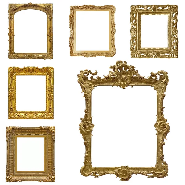 Σύνολο Από Χρυσά Πλαίσια Για Πίνακες Καθρέφτες Φωτογραφίες Που Απομονώνονται — Φωτογραφία Αρχείου