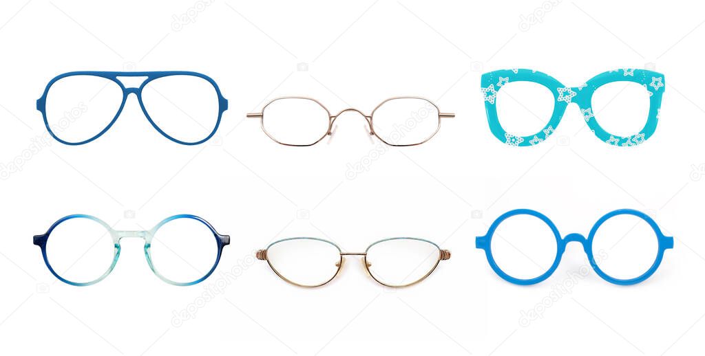 Set of glasses isolated on white background for applying on a portrait