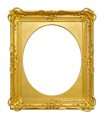 Tablolar, aynalar veya beyaz arka planda izole edilmiş fotoğraf için altın çerçeve. Kırpma yolu ile tasarım ögesi