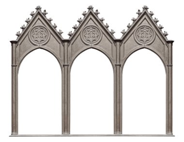 Beyaz arka planda bulunan resimler, aynalar veya fotoğraflar için üçlü gümüş gotik çerçeve (triptych). Kırpma yolu ile tasarım ögesi