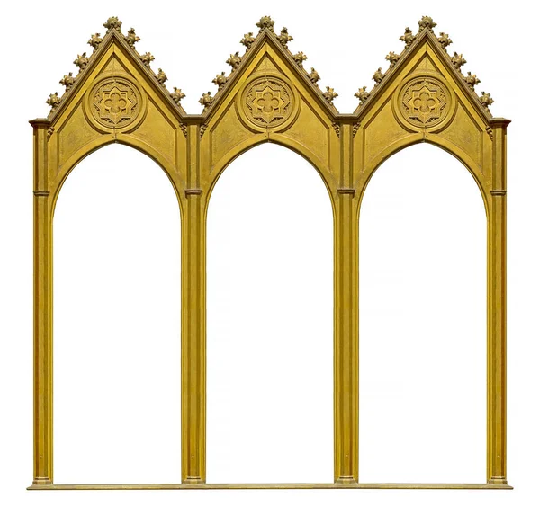 Trojitý Zlatý Gotický Rám Triptych Pro Obrazy Zrcadla Nebo Fotografie — Stock fotografie