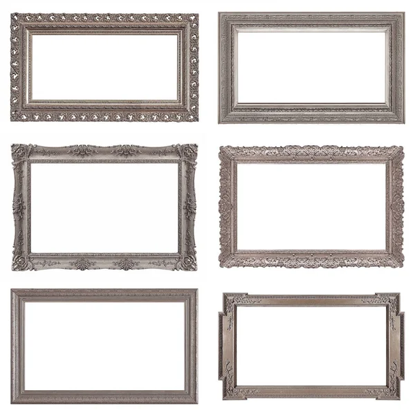 Set Silver Frames Paintings Mirrors Photo Isolated White Background — Stock Photo, Image