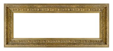 Beyaz arka planda izole edilmiş resimler, aynalar veya fotoğraf için panoramik altın çerçeve. Kırpma yolu ile tasarım ögesi