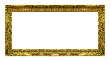 Beyaz arka planda izole edilmiş resimler, aynalar veya fotoğraf için panoramik altın çerçeve. Kırpma yolu ile tasarım ögesi