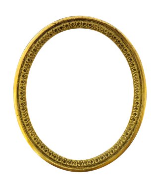 Beyaz arka planda izole edilmiş resimler, aynalar ya da fotoğraf için altın oval çerçeve. Kırpma yolu ile tasarım ögesi