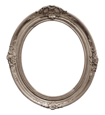 Beyaz arka planda izole edilmiş resimler, aynalar ya da fotoğraf için gümüş oval çerçeve. Kırpma yolu ile tasarım ögesi
