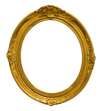 Beyaz arka planda izole edilmiş resimler, aynalar ya da fotoğraf için altın oval çerçeve. Kırpma yolu ile tasarım ögesi