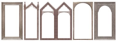 Set of silver gothic frames for paintings, mirrors or photo isolated on white background