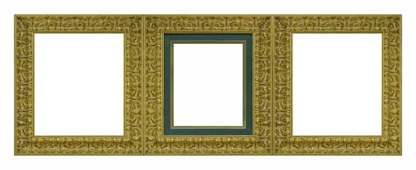 Quadro Triplo Dourado Tríptico Para Pinturas Espelhos Fotos Isoladas Sobre — Fotografia de Stock