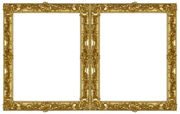 Dvojitý Zlatý Rám Diptych Pro Obrazy Zrcadla Nebo Fotografie Izolované — Stock fotografie