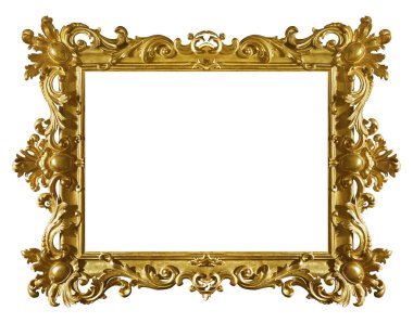 Tablolar, aynalar veya beyaz arka planda izole edilmiş fotoğraf için altın çerçeve. Kırpma yolu ile tasarım ögesi