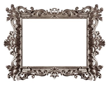 Beyaz arka planda izole edilmiş resimler, aynalar ya da fotoğraf için gümüş çerçeve. Kırpma yolu ile tasarım ögesi