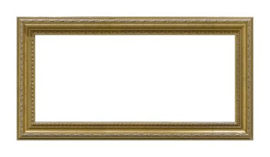 Beyaz arkaplanda izole edilmiş resimler, aynalar veya fotoğraf için panoramik altın çerçeve