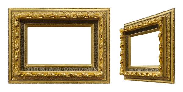 正面的绘画 镜子或照片用金框 背景为白色的透视 — 图库照片