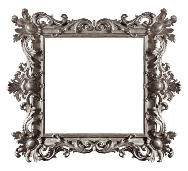 Beyaz arka planda izole edilmiş resimler, aynalar ya da fotoğraf için gümüş çerçeve. Kırpma yolu ile tasarım ögesi