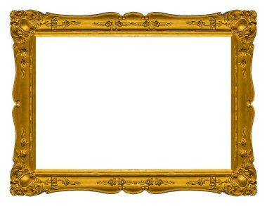 Tablolar, aynalar veya beyaz arka planda izole edilmiş fotoğraf için altın çerçeve. Kırpma yolu ile tasarım ögesi