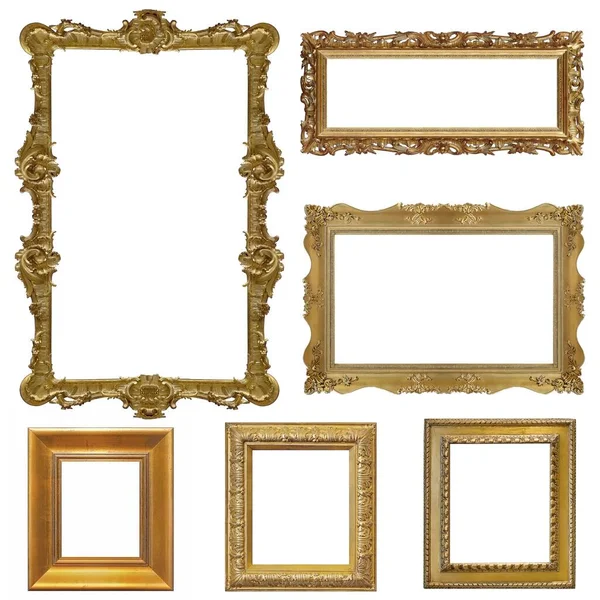 Σύνολο Από Χρυσά Πλαίσια Για Πίνακες Καθρέφτες Φωτογραφίες Που Απομονώνονται — Φωτογραφία Αρχείου